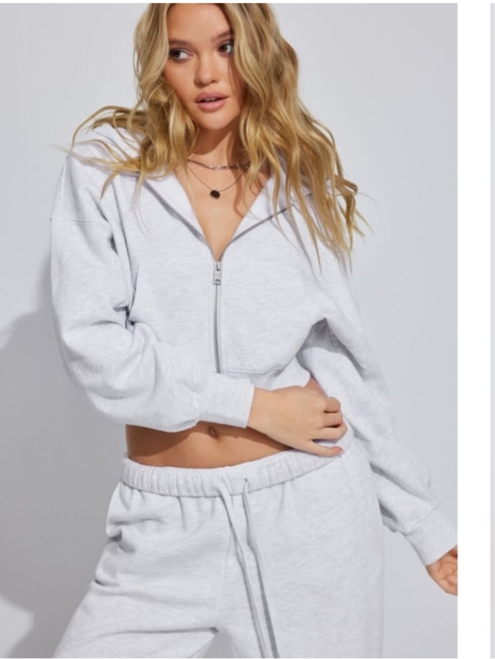 Garage Light Heather Gray Cropped Full -Zip Hoodie